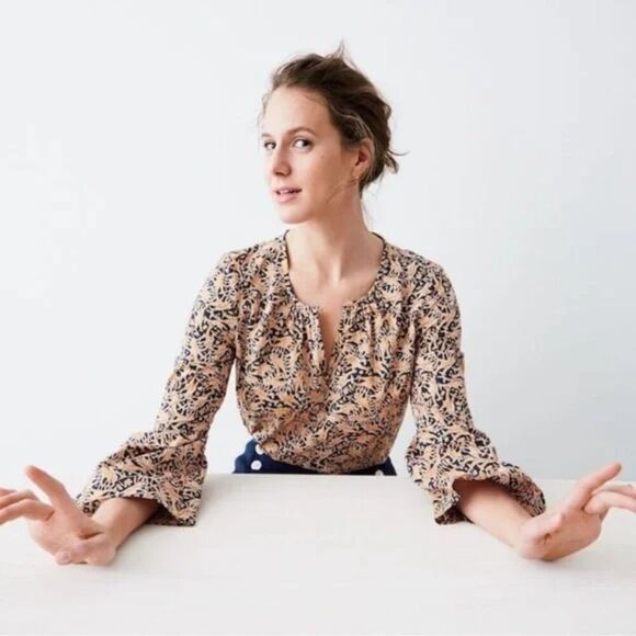 J. CREW x Drake's London Top Womens‎ 0 Giraffe Print Bell Sleeve Keyhole Neck - Picture 3 of 12